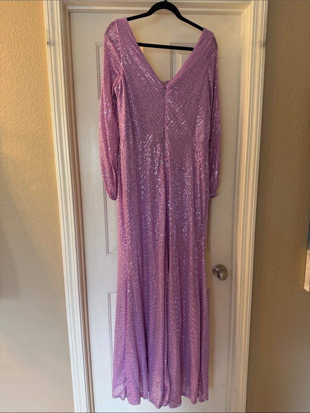 Lavender Sequin Draped Evening Gown - Picture 6 of 8